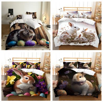 Easter Theme Home Bedding Set Rabbit Print Quilt Cover Pillow Cover Sheet/Double Bed 2/3 Piece Bedroom Decoration