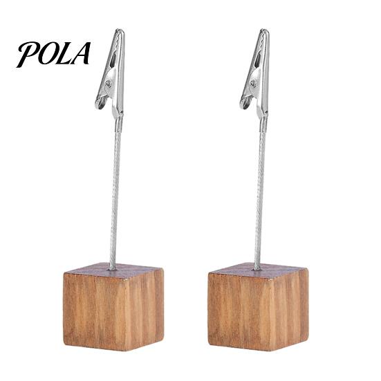 Metal Pole Memo Stand 2 Pcs Wooden Cube Base Holder with Clips, Mini Table Multi-combination Number Stands for Name Cards, Photos, Memos, Wedding,