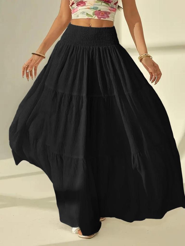 Elegant Solid Color A-line Long Skirt for Women - Vacation Casual Style