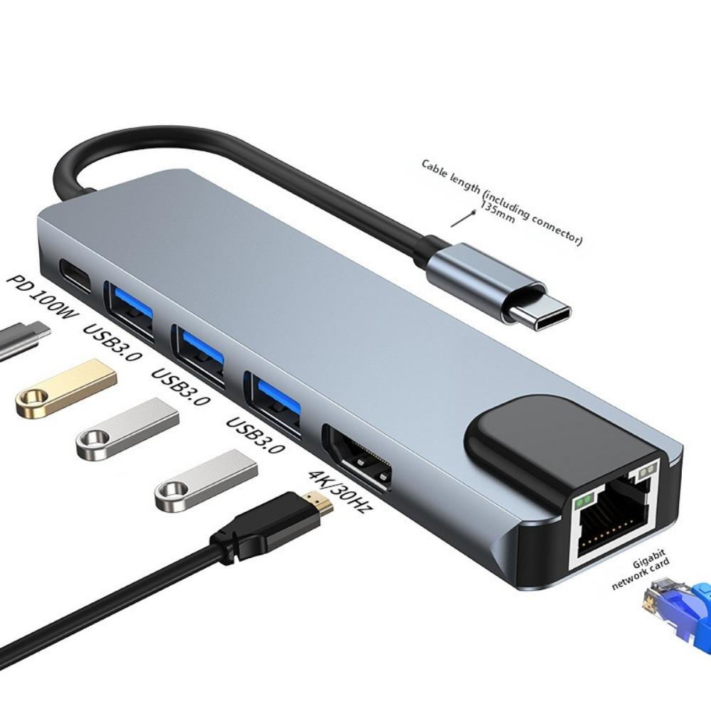 6-in-1 USB C Hub with Gigabit Ethernet USB 30 Adapter for MacBook Pro Air Type C Laptop Docking Station