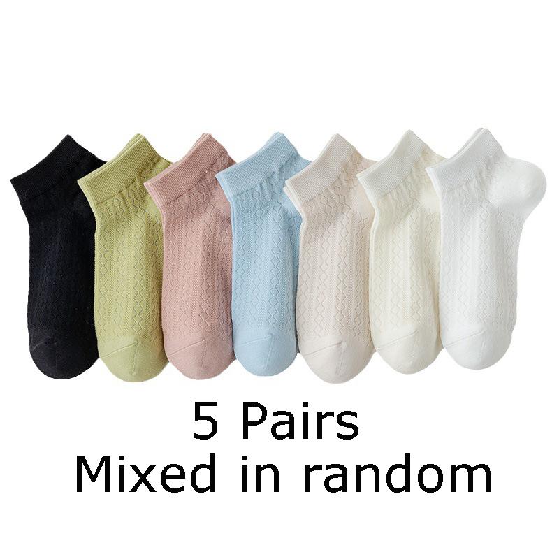 

5 пар женских коротких носков до щиколотки, женские летние тонкие дышащие мягкие хлопковые сетчатые носки, удобные модные повседневные носки, новые One Size