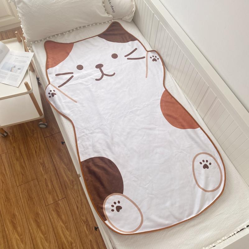 1.5M Cute Brown Cat Flannel Blanket Plush Animals Shape Summer Air Conditioner Sleep Blankets Home Decor For Kids Baby Birthday