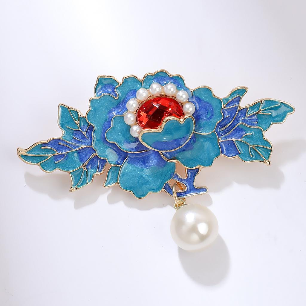Guochao Pionbrosch Avancerad Känsla Personlighet Temperament Blå Brosch Hanfu Cheongsam Utsökta Accessoarer