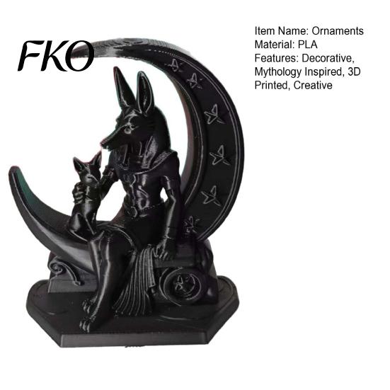Matte Black Ornaments 3D Printed Anubis Moon Figurine, Ancient Egyptian Mythology Statue, Inspired Art Piece Dark Style Wolf Desk