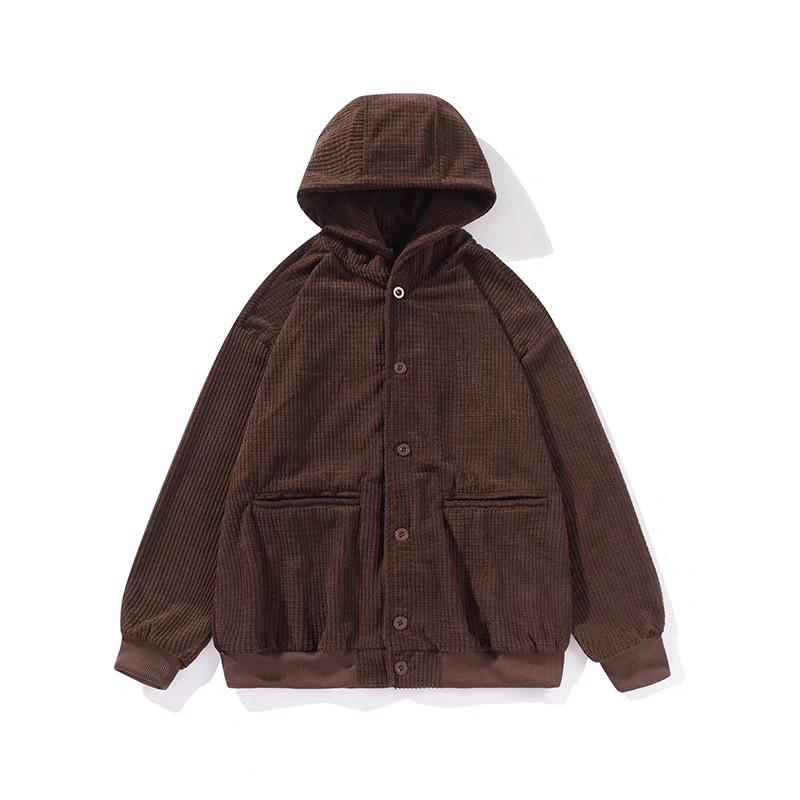 Unisex Japanese Retro Waffle Knit Hooded Cardigan - Loose Fit Solid Color Autumn/Winter Casual Jacket
