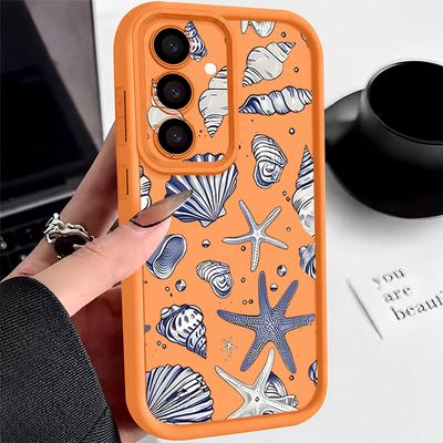 Coque Anti-Chute Motif Coquillage Étoile de Mer Pour Samsung S25 Ultra S24 FE S26 S23 S22 A56 A36 A16 A15 A55 A35 A17 A37 A57 5G Coque de Téléphone Souple Mate antichoc