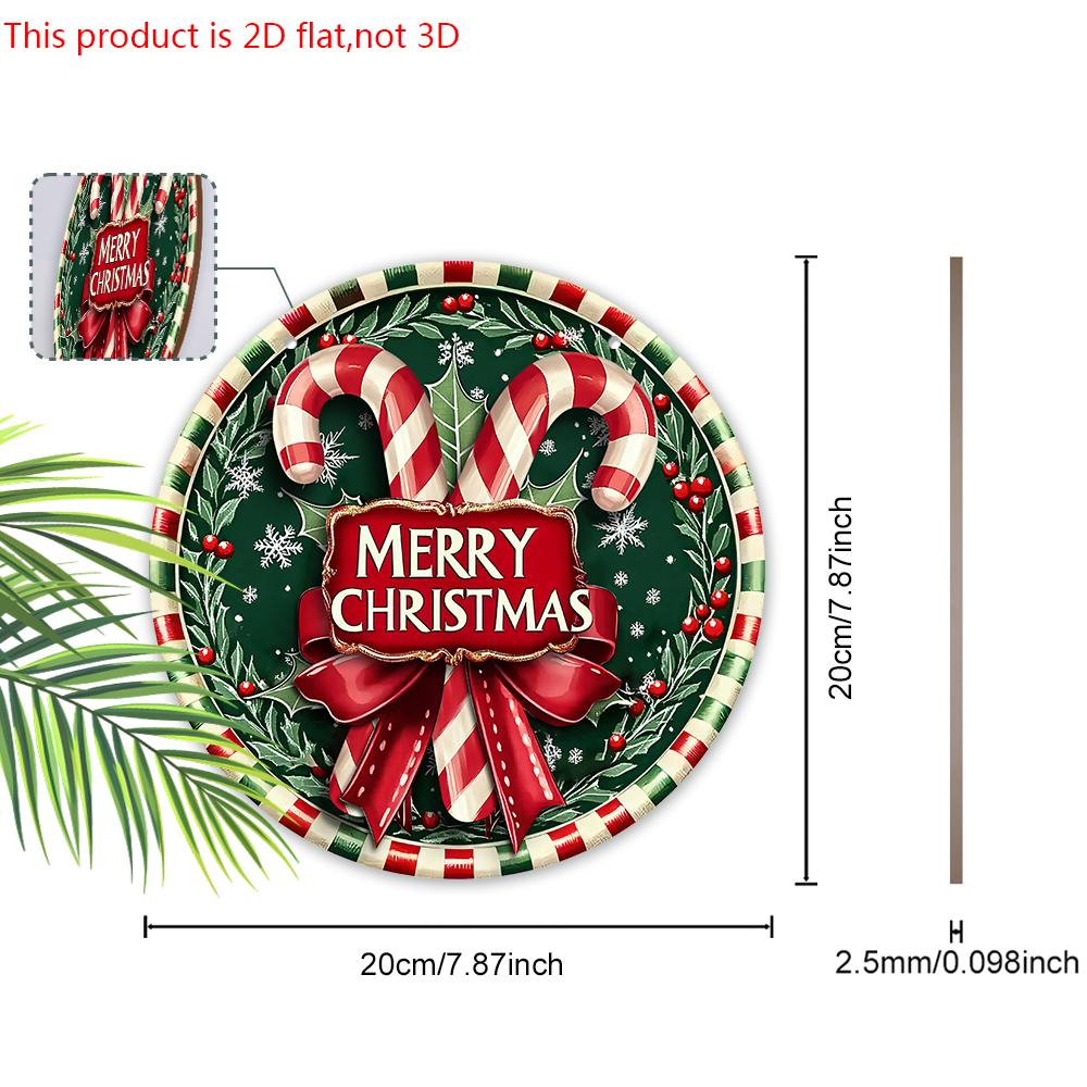 Classic Christmas Wooden Sign with Cane Candy & Bow Pattern - Navidad Round Sign for Front Door, Wall Hanging Decor - Ideal Christmas Decoration