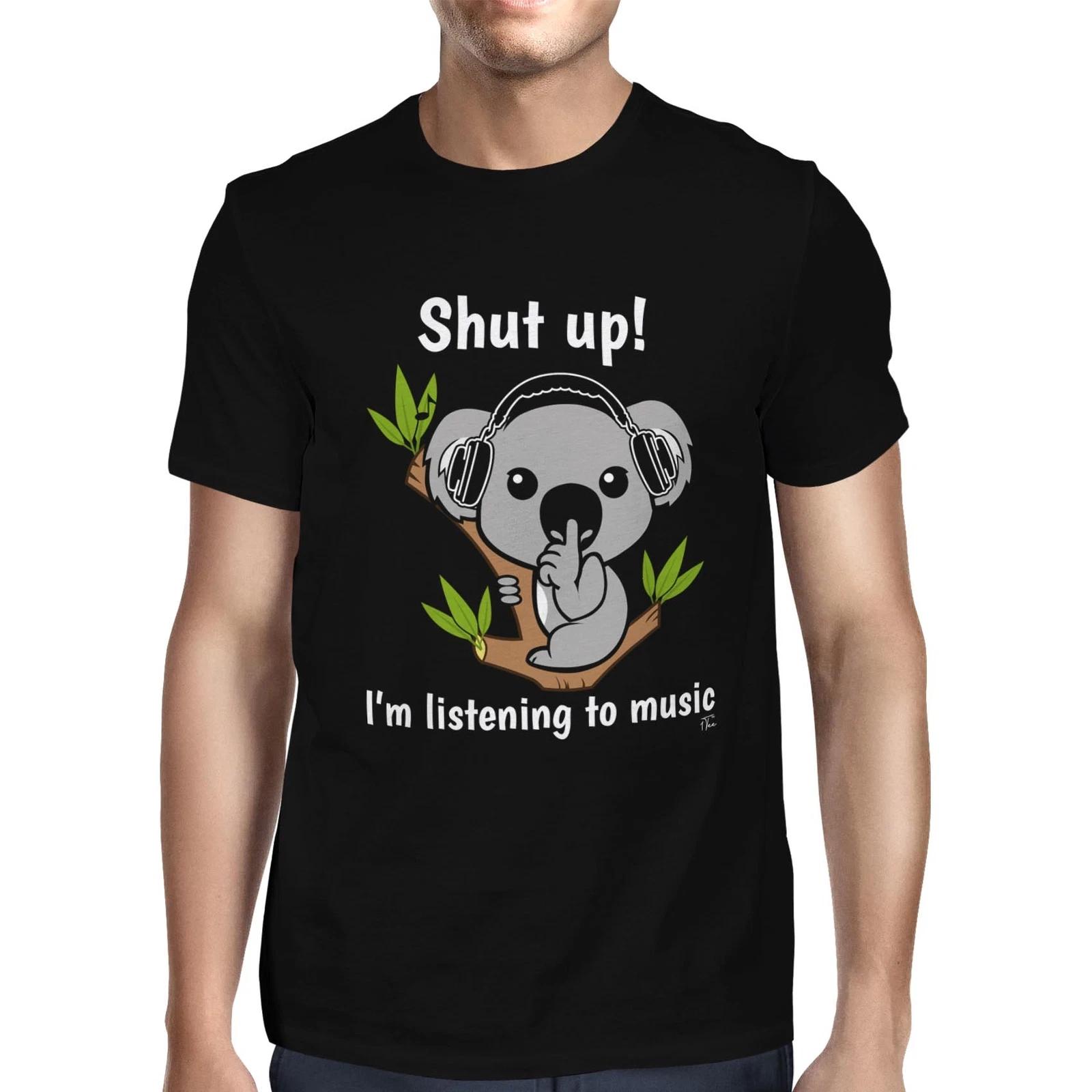 1Tee Mens Shut up, I m Listening To Music Koala Bear T-Shirt XXL