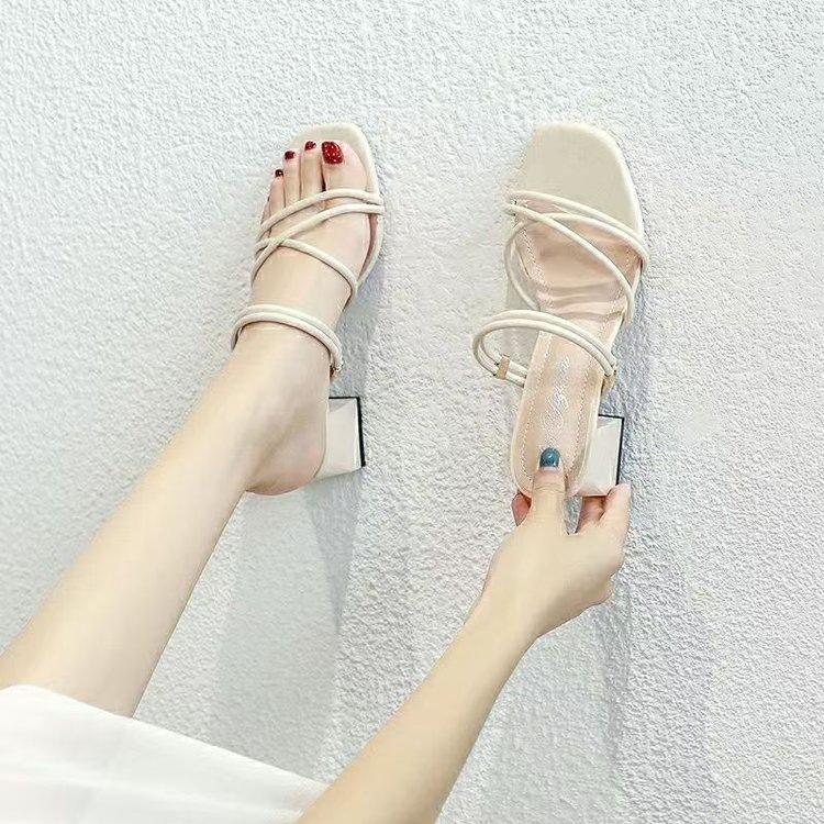 Sandals Girl 2025 New Thick Heel High Heel Two Wear Square Heel Middle Heel Strap Summer Fairy Style Skirt Shoes