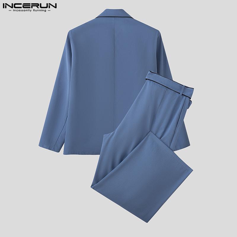 INCERUN Pánské dvoudílné outfity s dlouhým rukávem, asymetrické sako, dlouhé rovné kalhoty, sady