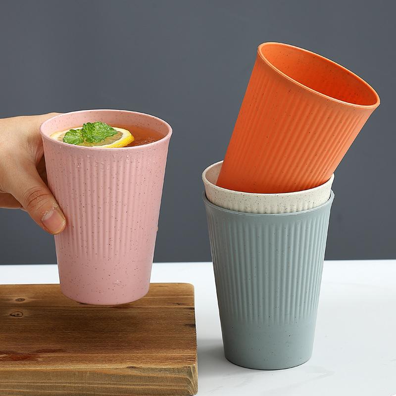 Wheat Straw Stripe Couple Water Cups Multi-Functional Milk Coffee Mug Household Plastic Mouthwash Cup Drinking Accessories