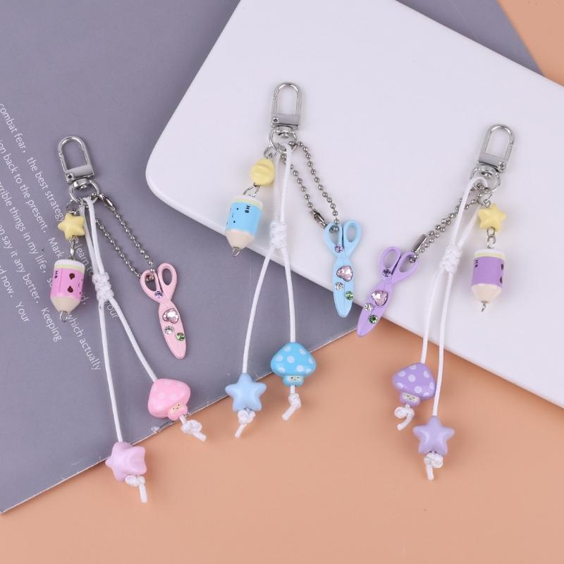 Cute Bag Charm Pendant Keyring Scissors,Pencil Braided Rope Keychain Bag Charm for Backpack Purse Handbag Decoration