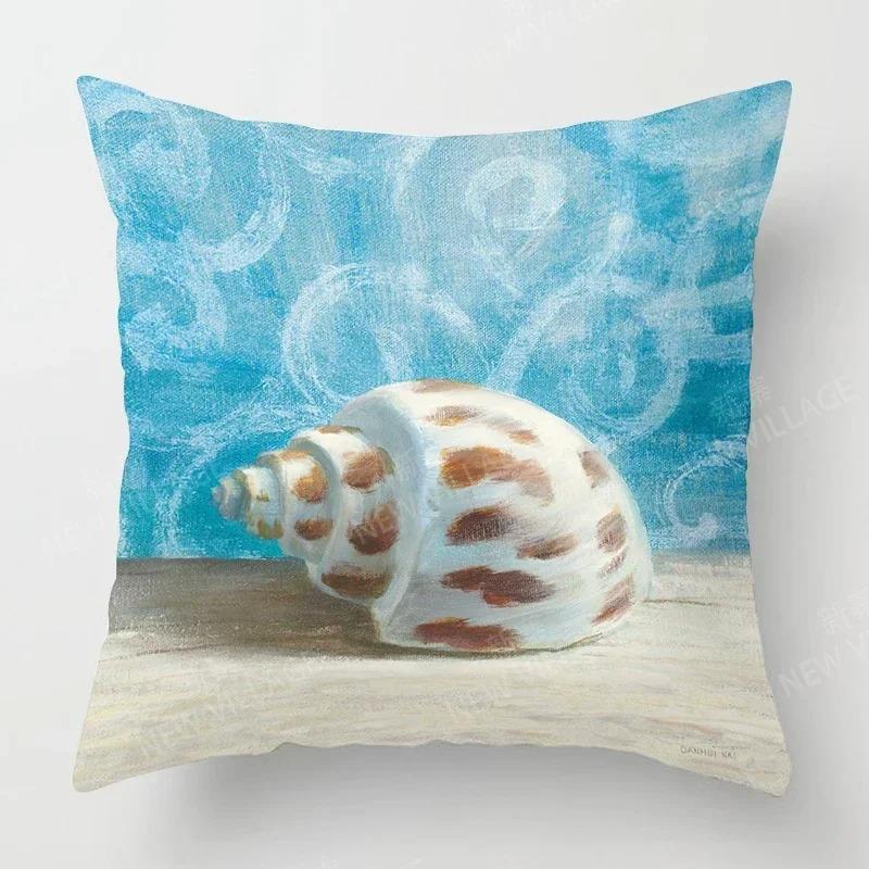 Home Decor Seashells & Starfish Beach-Themed Pillow Covers Pattern Cushion Cover Suitable for Sofa Bedroom Car Pillow Cover