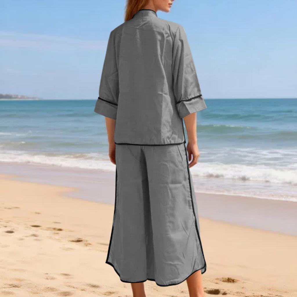 Two Piece Sets For Women Casual  3/4 Sleeve Shirts And Short Pants