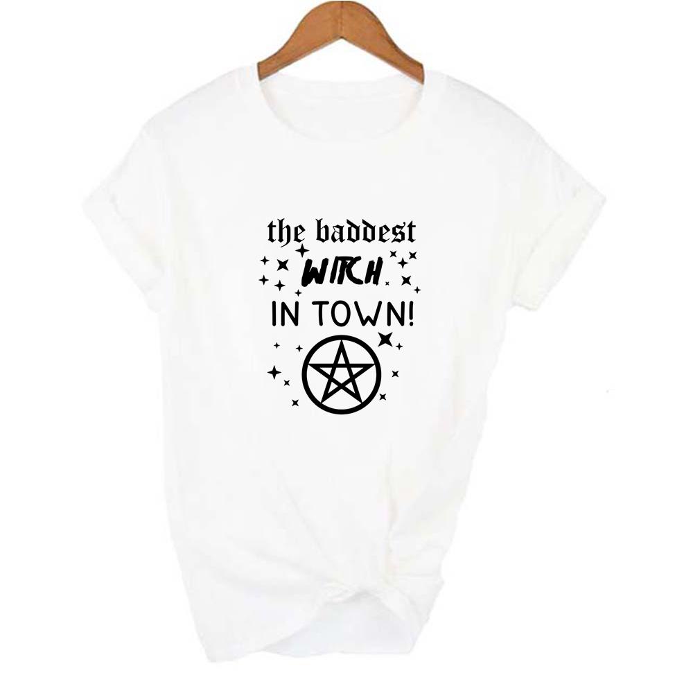 Baddest Witch In Town Damen Halloween T-Shirt Harajuku Gothic Kurzarm T-Shirts Grafik 90er