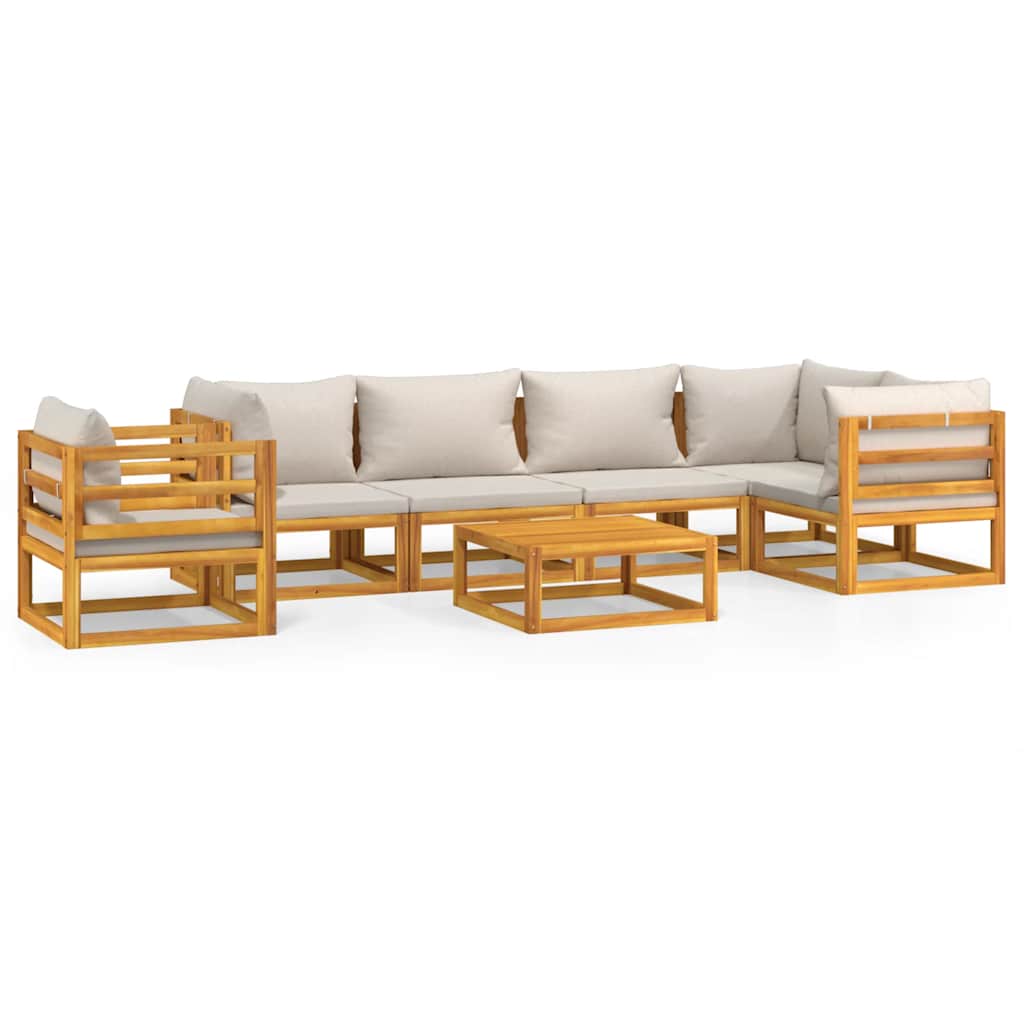 Vidaxl 7-Cz. Garden Lounge Set, Light Grey Cushions, Wood