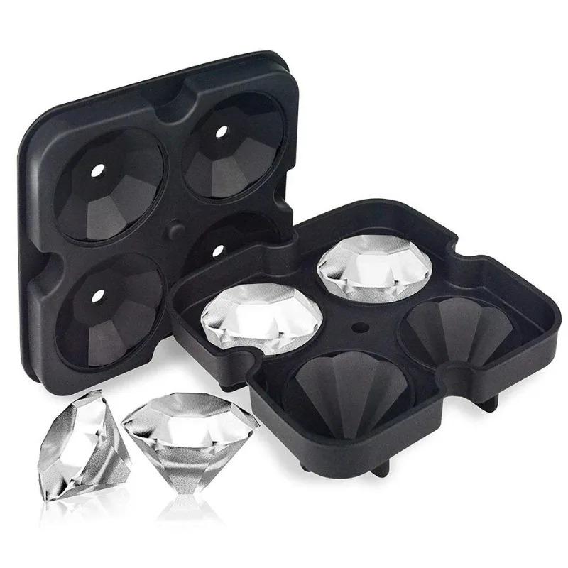 3D Diamond Skull Ice Cube Mold with Funnel Silicone Flexible 4-Cavity Ice Maker Mold Ice Cream Tool Cube Maker