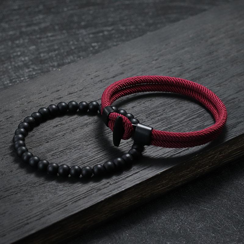 Fashion Men Bracelet Set Grade A 4mm Milan Rope Charm Braslet 6mm Onyx Stone Strand Braclet Pulsera Hombre Ocean Accessories
