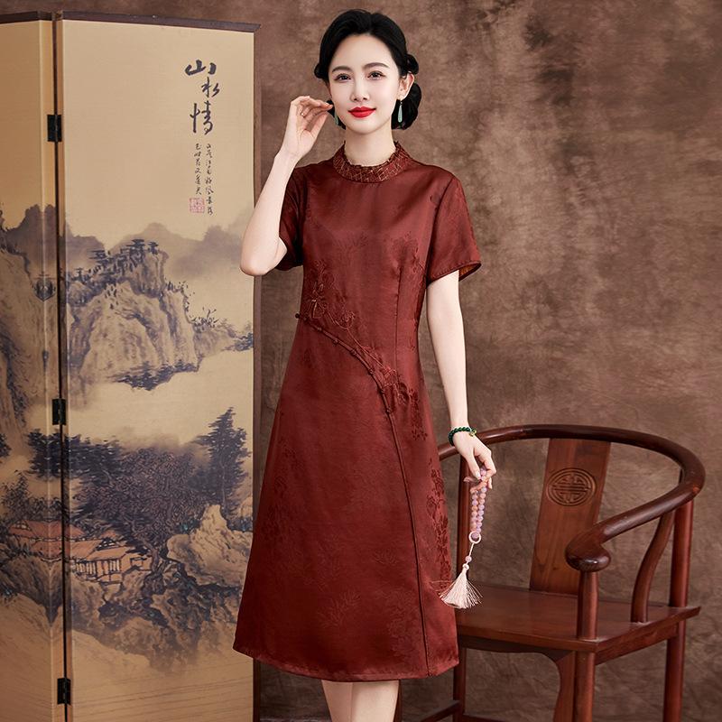 Red Butterfly Fragrant Cloud Yarn Dress Medium Jacquard Silk Skirt Embroidered Women's Cheongsam Skirt
