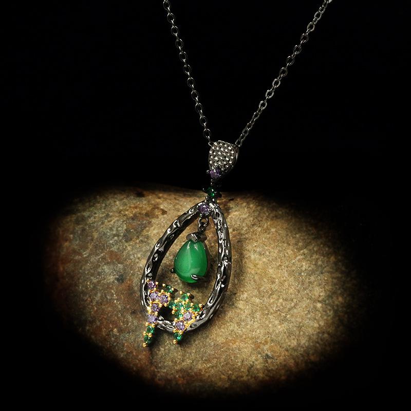 Italian Craft Jewelry Gold plated Amethyst French Necklace Palace Retro Temperament Pendant