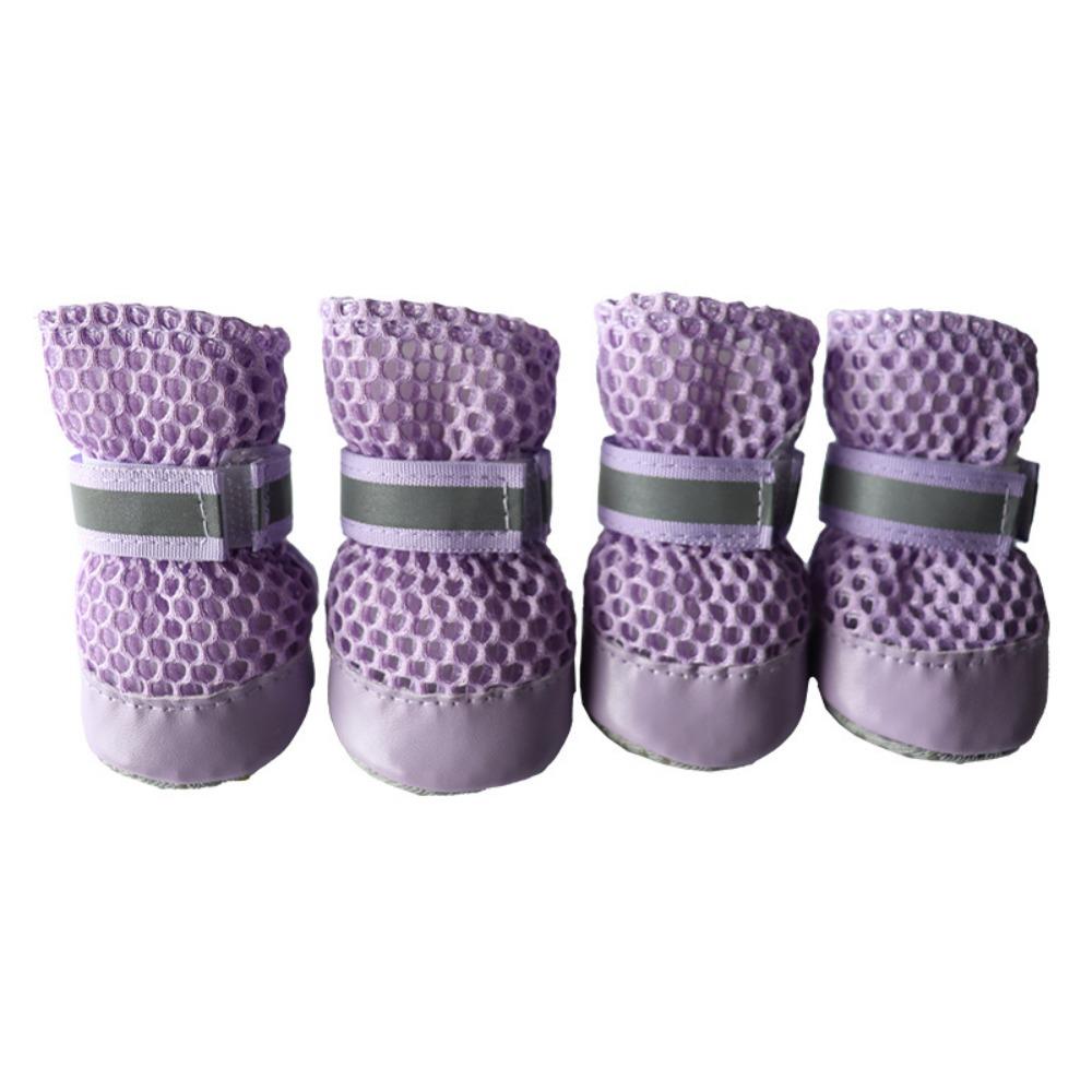 4pcs/set New Breathable Pet Dog Shoes Adjustable Non-Slip Dog Boots Soft Sole Comfortable Puppy Shoes for Spring Summer