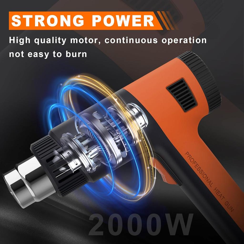 Heat Gun 2000W,6.56Ft UL Cord, Variable Temperature Control 122℉~1292℉, Fast Heat Hot Air Gun with 4 Nozzles, Overload Protection, for