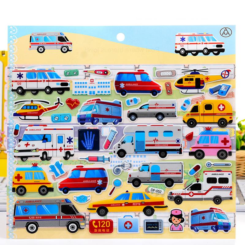 3D Bubble Sticker Car Truck Plane Traffic Waterproof Cartoon Anime Stickers For Girl Boy Kids Funny Educational Toys