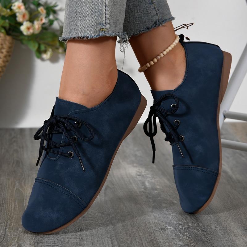 Women's Fashion Flat Shoes Spring New Round Head Splicing Front Lacing Soft Sole Anti-slip Wear-resistant Single Shoes