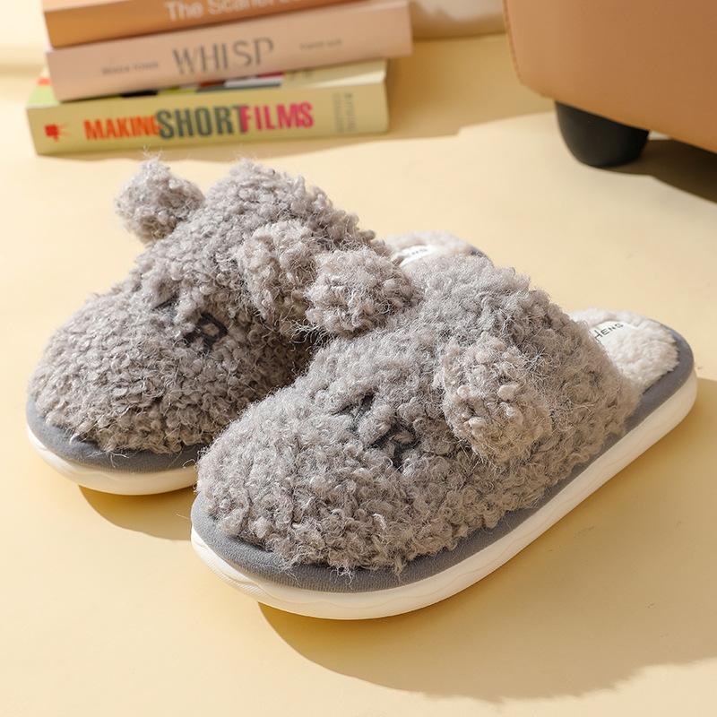 Rabbit ear bow cotton slippers women's winter home couple thickened non-slip soft bottom fluffy thickened warm