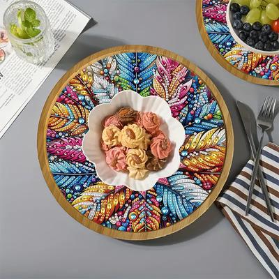 DIY Diamond Art Painting Tray Diamond Painting Round Wood Tray for Home and Decoration