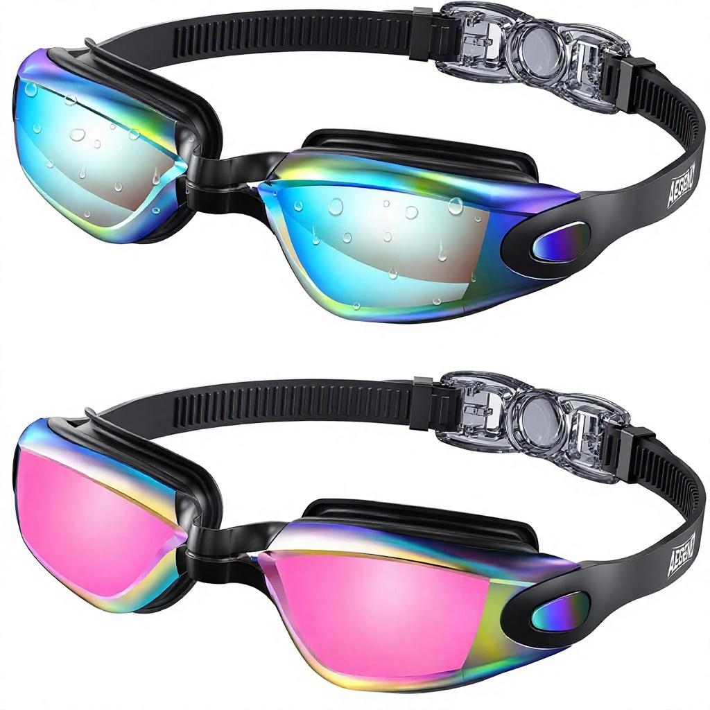 Aegend Swim Goggles 2-Pack No Leaking Anti-Fog UV Protection Mirrored Adult Men Women Wide View Outdoor