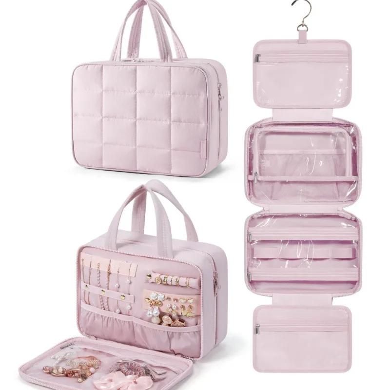 

Foldable Plaid Makeup Bag Women Travel Organizer Hanging Toiletry Cosmetic Bag Waterproof Make Up Beauty Pouch Bathroom Storage рожевий