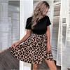 Leopard Print Women Dress with Bow Strap Summer Patchwork