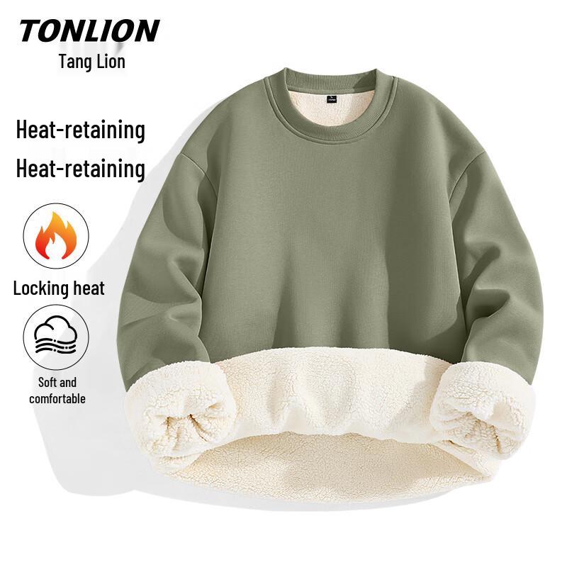 TonLion Men's Fleece-Lined Crew Neck Sweatshirt