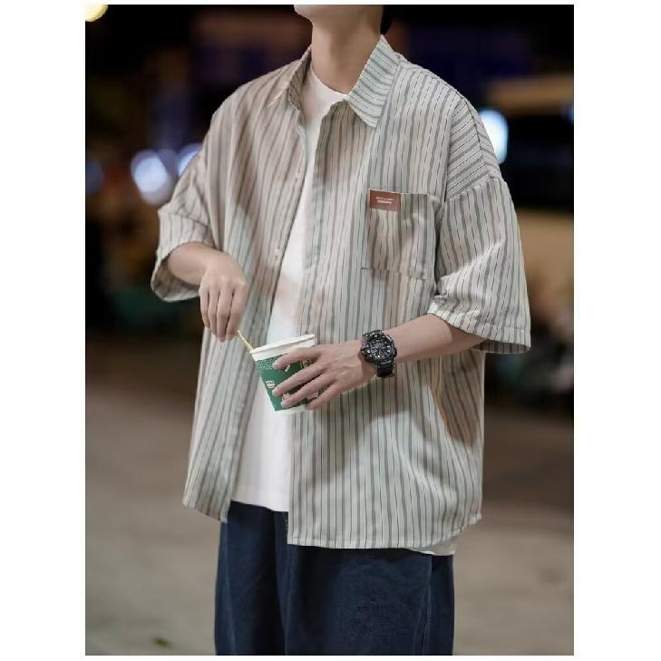 Striped Shirt Men'S Summer Casual Student Loose Niche Design Fun New Men'S Top For Outerwear