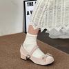 Fashion Bow Shallow Mouth Cute Pumps Spring Autumn Temperament Thick Middle Heel Mary Janes Shoes Solid Round Toe Suede Pumps for Women
