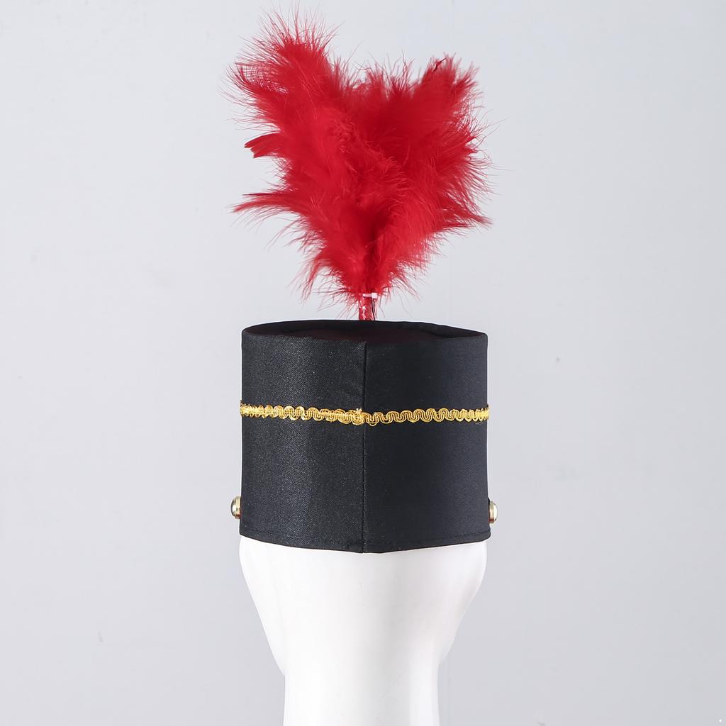 Drum Major Hat Conductor Performance Majorette Hat Drum Band Hat Toy Soldier Hats with Feather Decor Cosplay Accessories