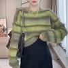 Autumn and winter new gradual change crew neck knitted sweater fashion top design sense lazy wind loose pullover sweater women