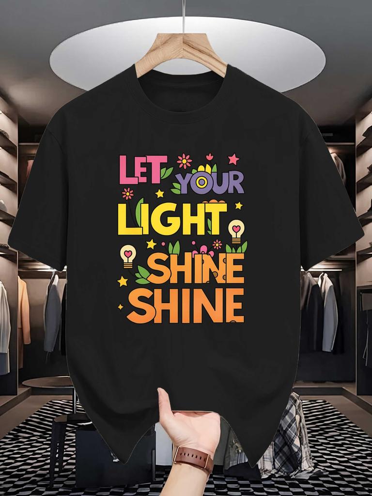 Unisex Crew Neck Tee Colorful Positive Quote Letter Graphic Print Soft Cotton Loose Short Sleeve Summer Casual Male Streetwear Tops