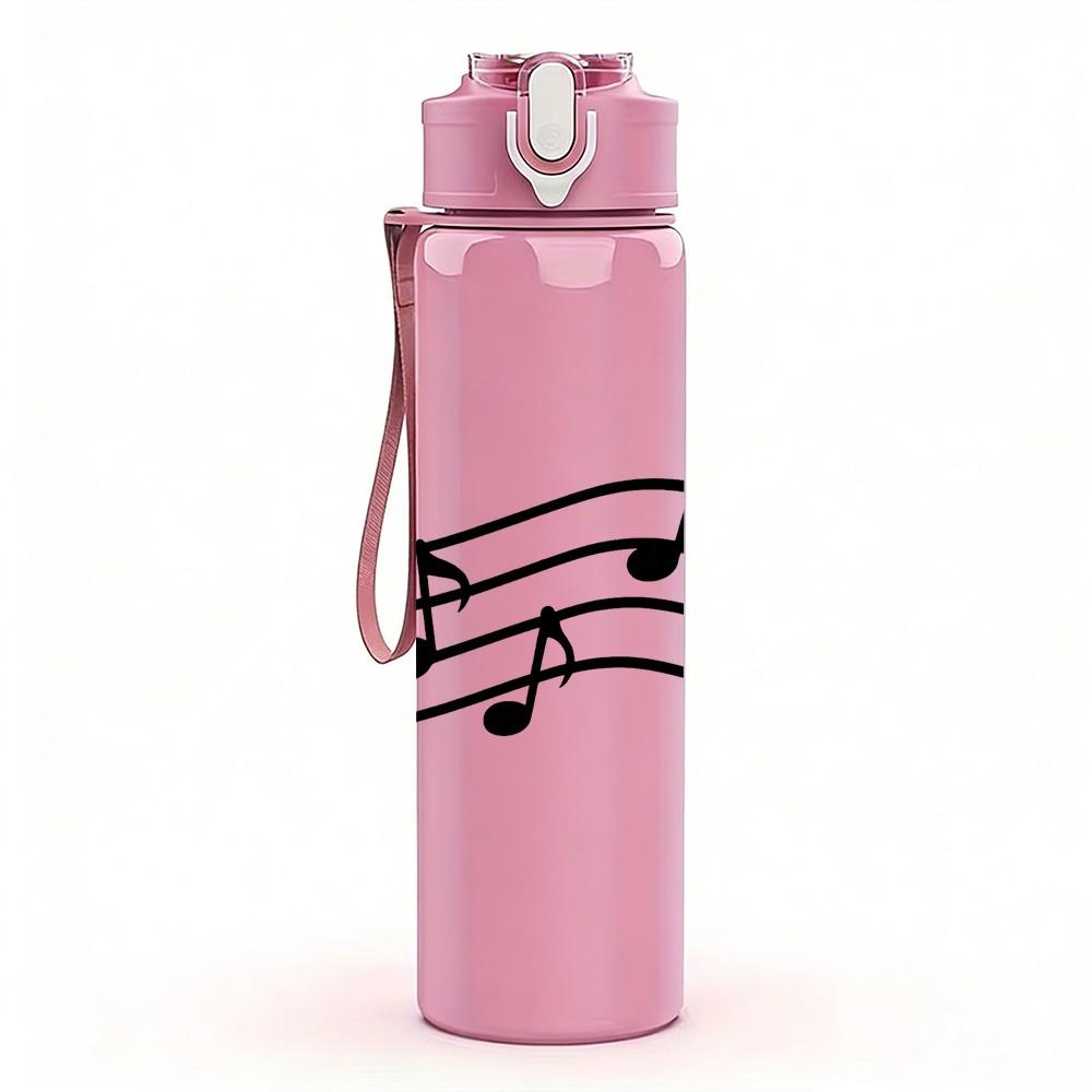 1PC Musical Notes Pattern 750ml Color Plastic Sports Water Bottle Leakproof Flip Straw Lid Suitable for Sports Office Home Use