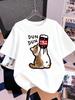 Drink Cartoon Dun Dun Cat Prints TShirts Womens Cotton Summer Short Sleeve T Shirt Loose Soft ONeck Tops Casual Womans Clothes