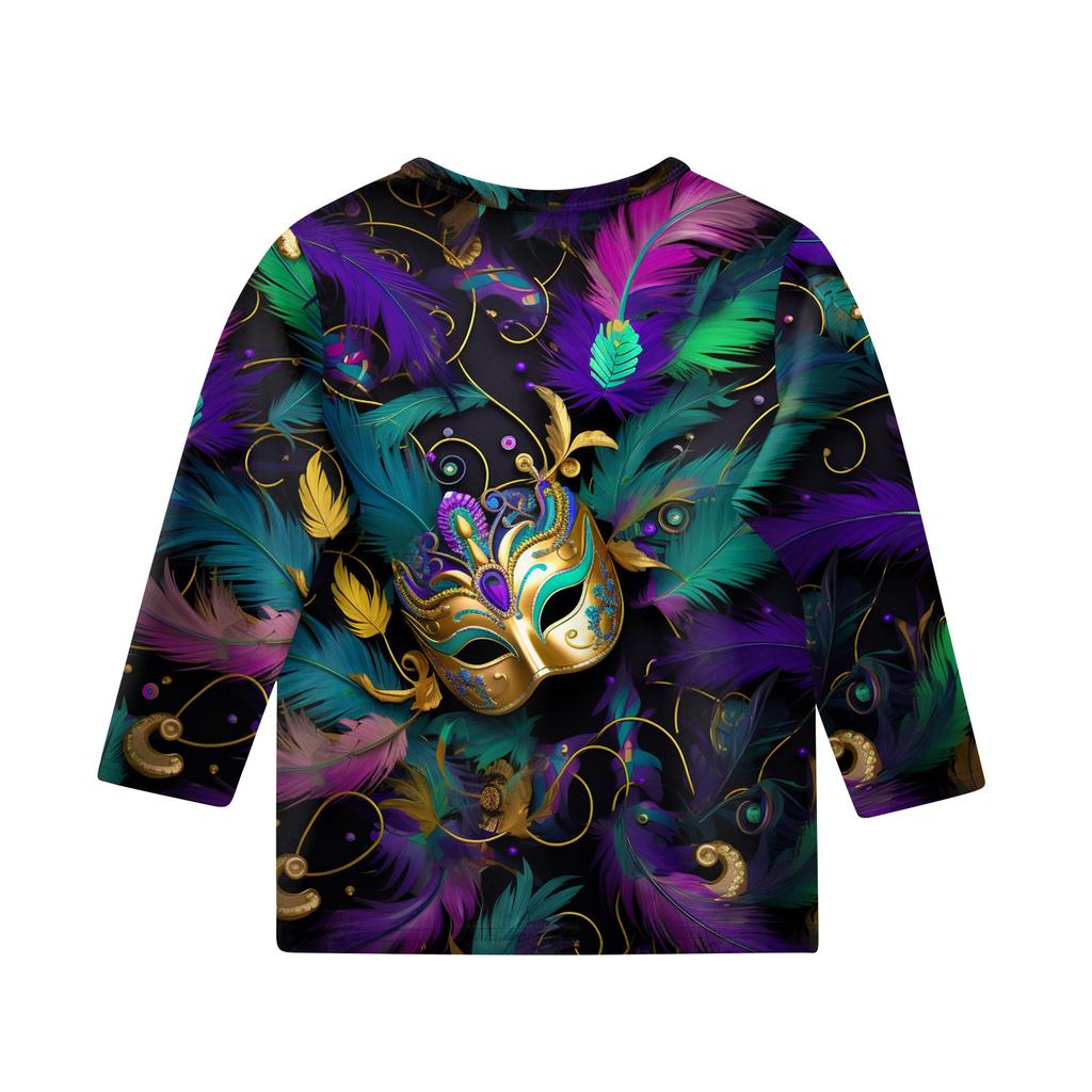 Print Tops For Youth Girls Round Neck 3/4 Sleeves T-Shirts Trendy Tops Outfit Tees