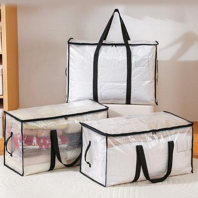Yousheng Large Quilt Storage Bag Clear Storage Bin with Lid Reinforced Handles Waterproof Foldable Moving Storage Bags Totes for Clothes Packing