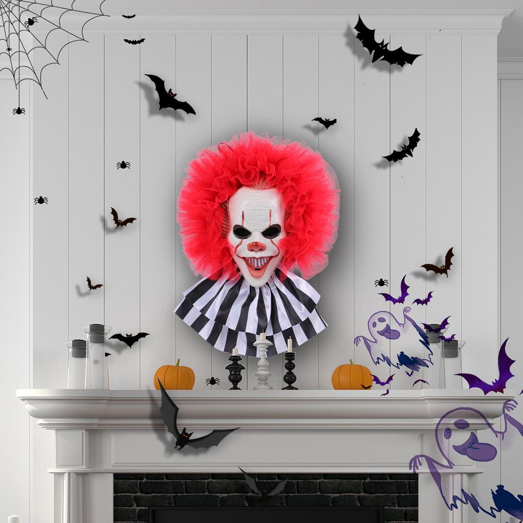 Halloween Terror Clown Wreath Door Wall Hanging Wreath Decoration Wall Hanging Ghost Festival Party Scene Decoration