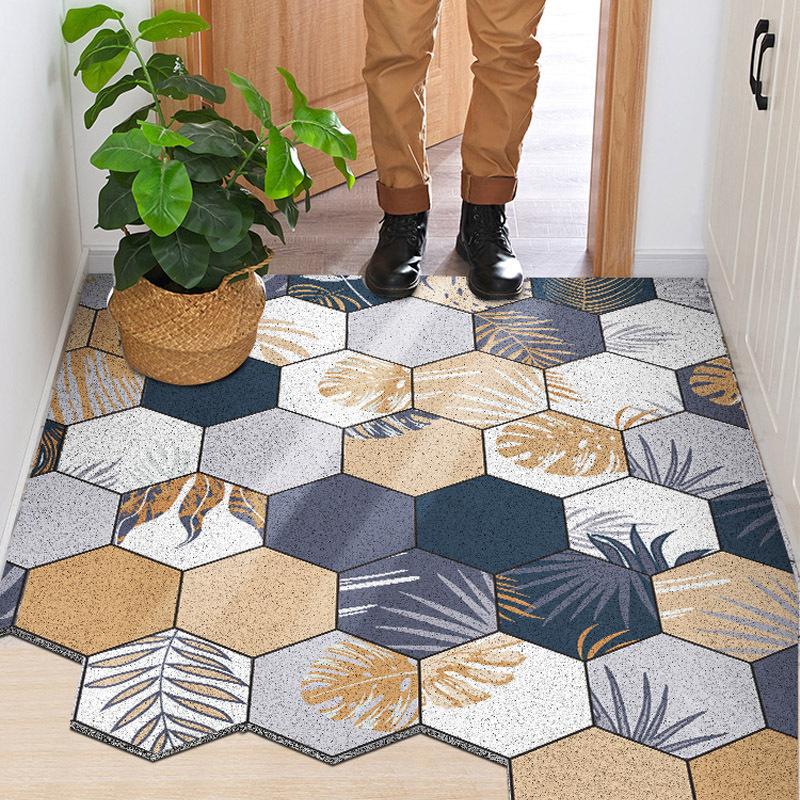 Doormat Carpet Silk Loop Hallway Entrance Mat Hexagon Free Cut Foot Door Mat Stain Resistant Remove Mud Home Indoor Mats Carpet