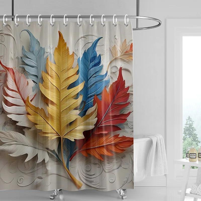 3D Flower Embossed Shower Curtain 180x 200cm Bathroom Toilet Decoration Tropical Plant Partition Curtain Waterproof