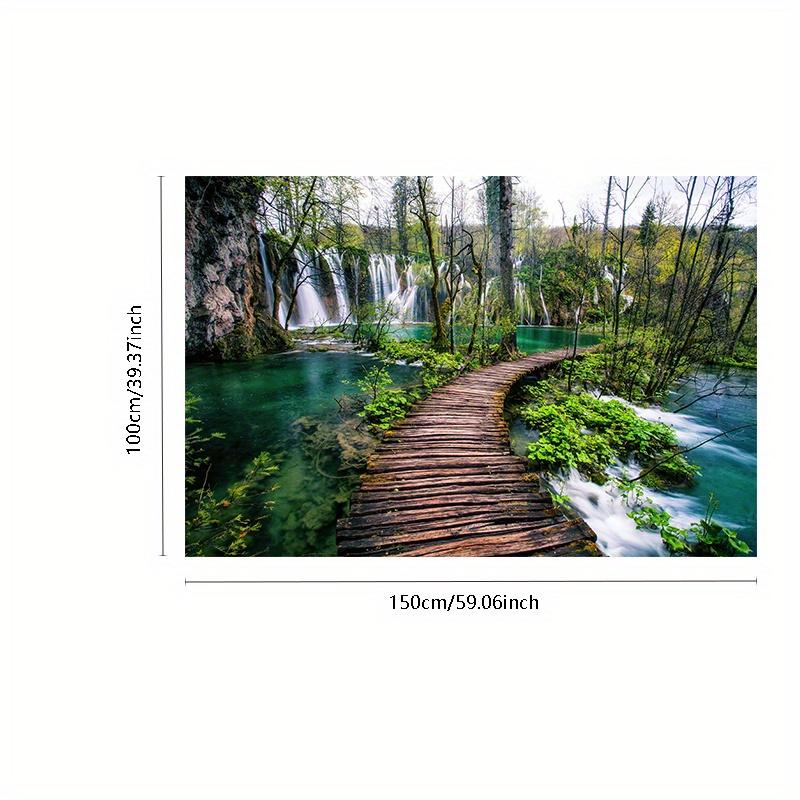 Beautiful Green Nature Tapestry Rainforest Waterfall Landscape with Wooden Bridge Scene - Perfect for Bedroom, Holiday Gift, and Birthday Gift