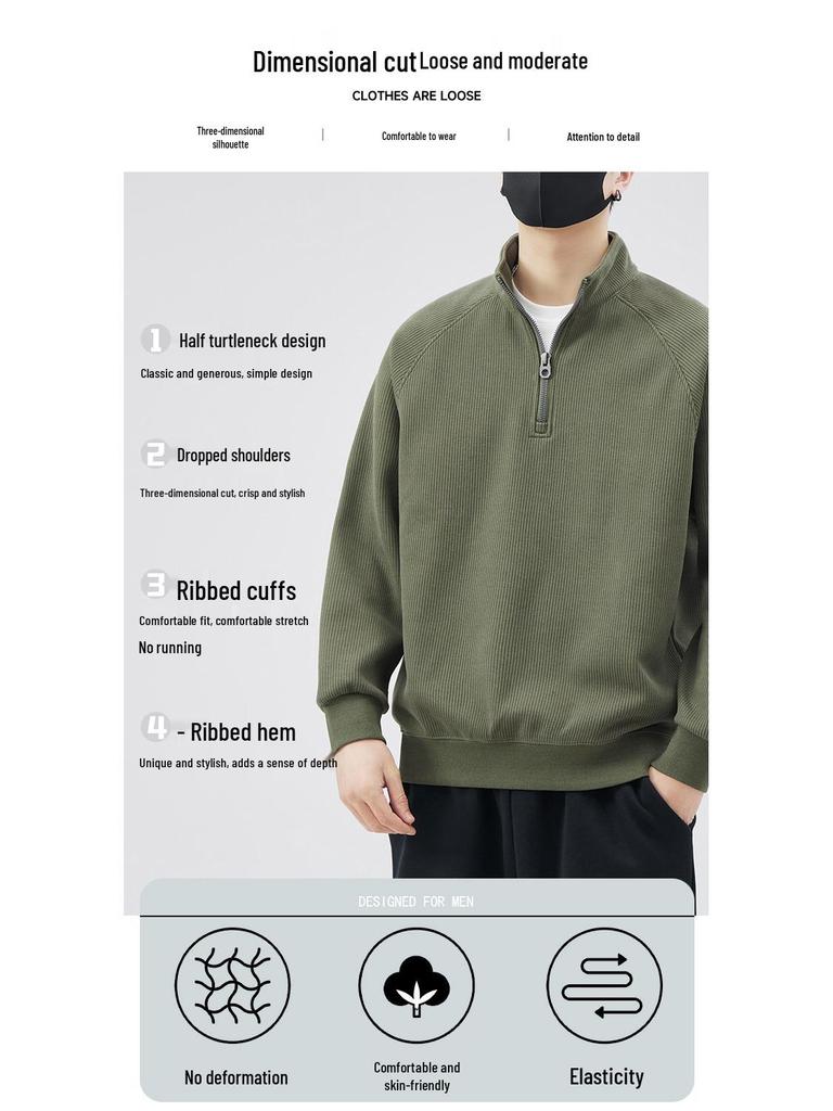 Men's Trendy Thick Half-Zip Hoodie with Stand Collar, Plus Velvet Base Layer for Spring, Autumn, and Winter 2025
