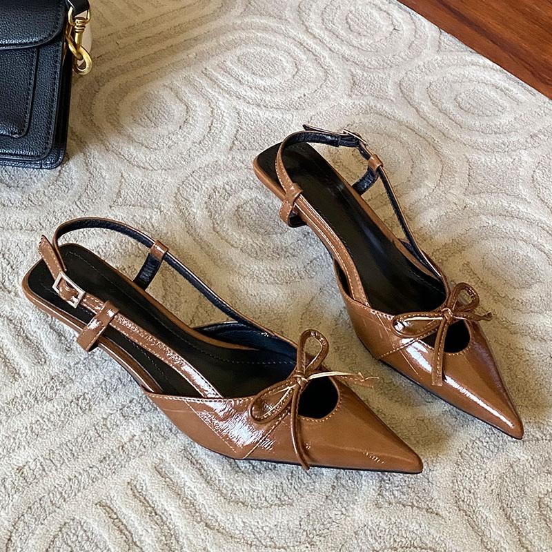 Fashion Pointed Toe Female Low Heel Footwear Pumps Shoes For Women Buckle Strap Fashion Butterfly-Knot Ladies Heeled Shoes Slingbacks
