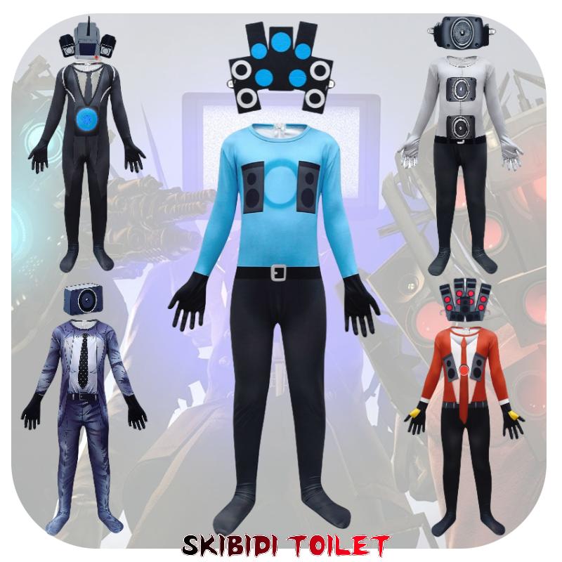 Toilet Skibidi Kids Tv Man Cosplay Jumpsuit Tight Halloween Party Game Role Play